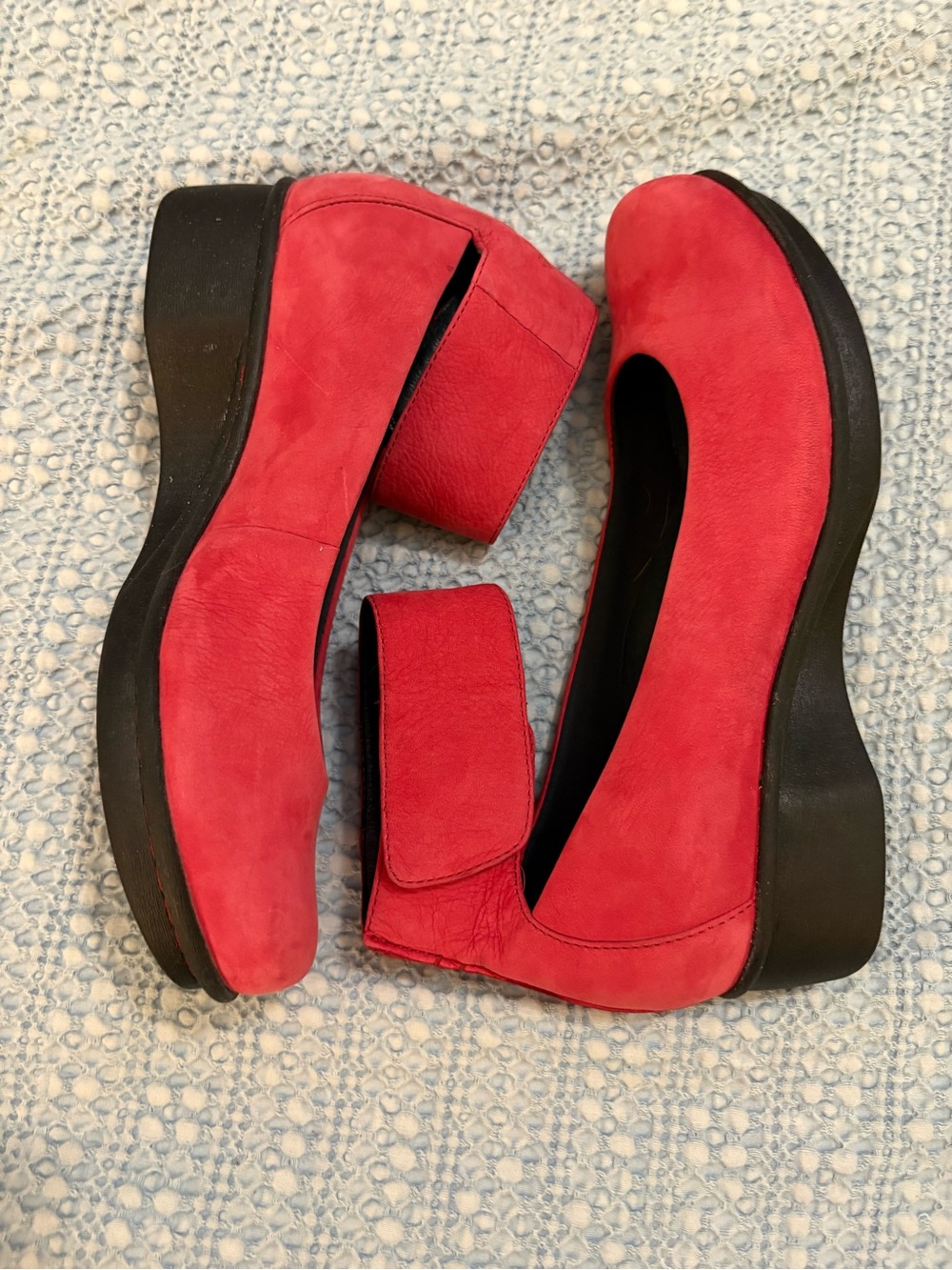 Dansko Lulu Red Nubuck Leather Mary Jane Wedge Shoes EU 38 US 7.5-8